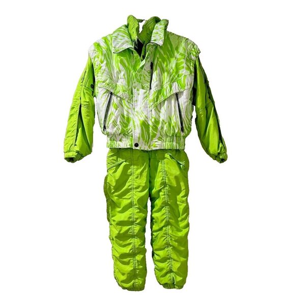 Vintage Girl Warm Snowsuit Ski Jacket Pants Set Windproof Green 140 M A000089 - Picture 1 of 15